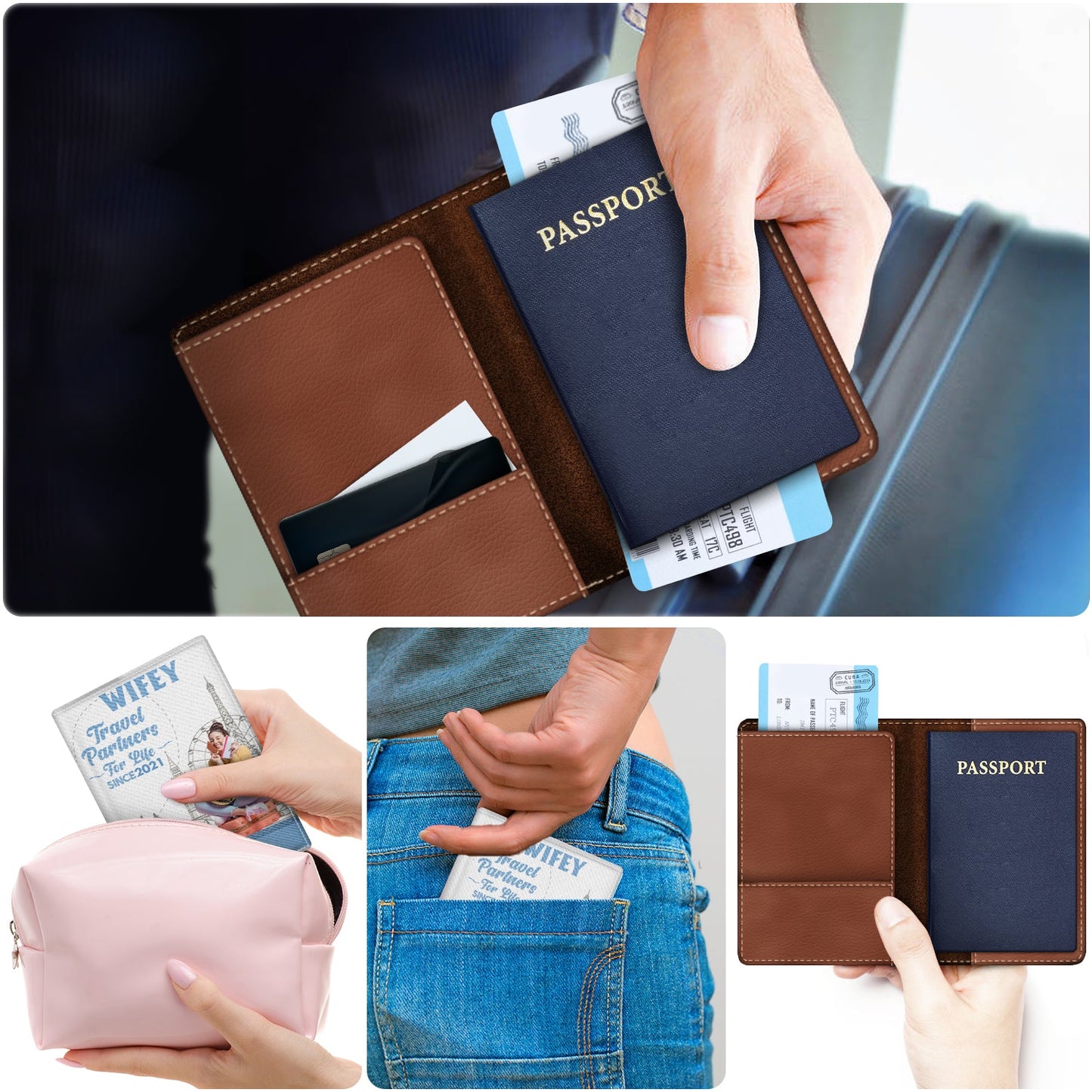 Custom Photo Traveling Couple Travel Partners For Life - Gift For Couples, Traveling Gift - Personalized Passport Cover, Passport Holder