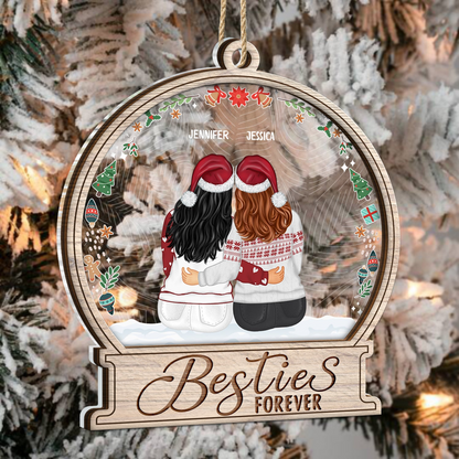 Sisters Forever Besties Forever - Christmas Gift For Sisters And Best Friends - Personalized 2-Layered Mix Ornament