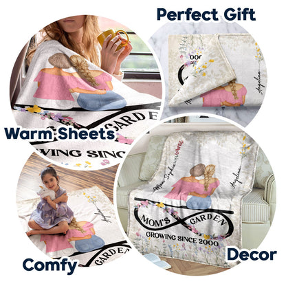 Mom's Garden - Gift For Mother & Daughter - Personalized Fleece Blanket