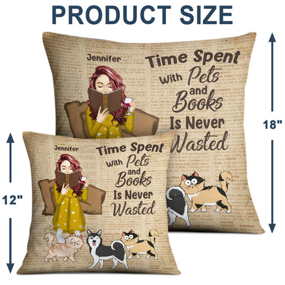 Reading Time Spent With Books & Pets - Gift For Book Lovers - Personalized Pillow