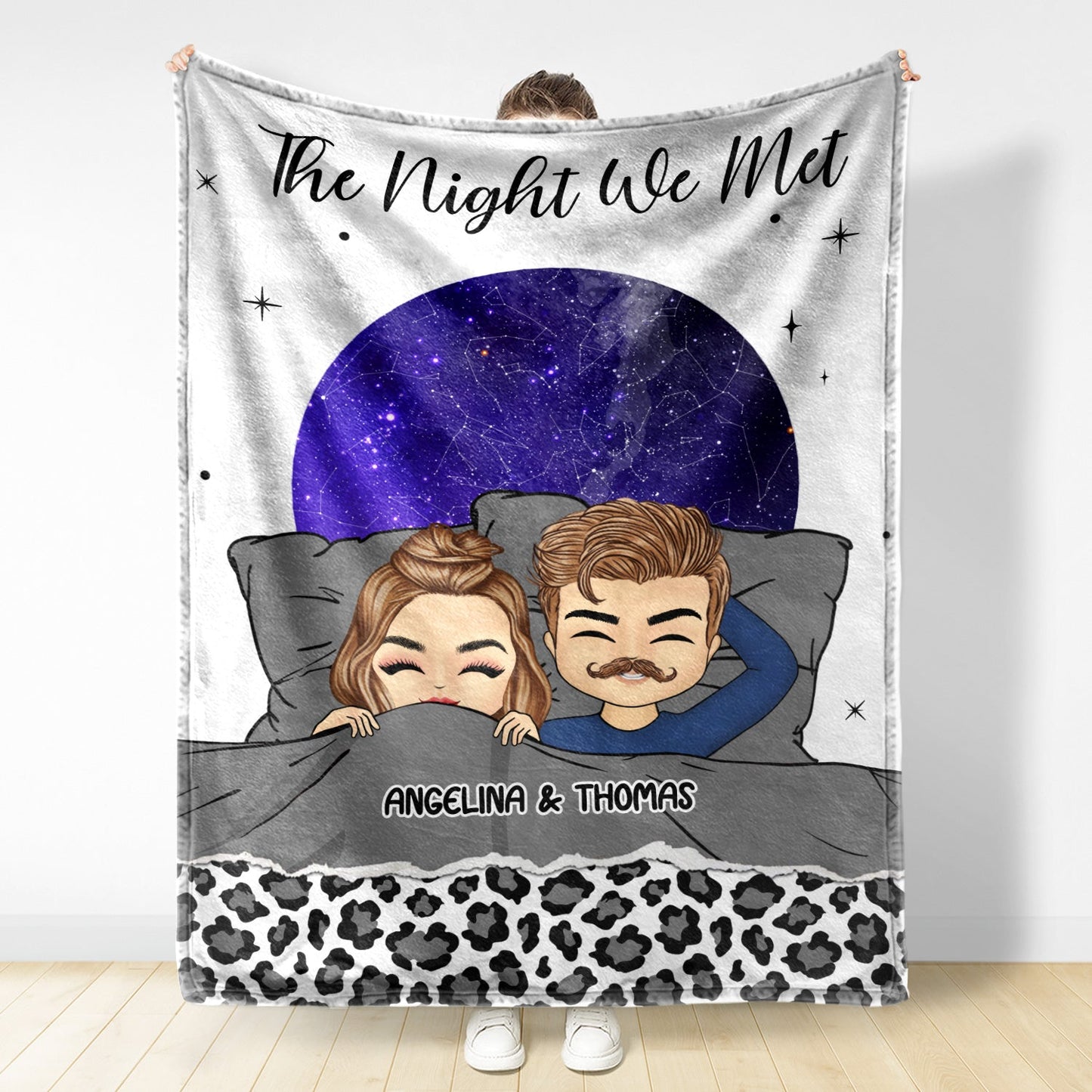 Star Map Chibi Couple The Night We Met - Gift For Couples - Personalized Fleece Blanket, Sherpa Blanket