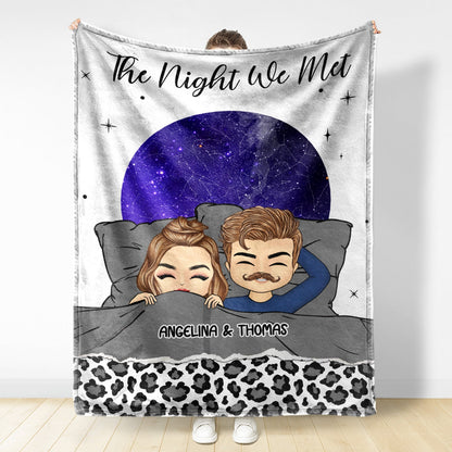 Star Map Chibi Couple The Night We Met - Gift For Couples - Personalized Fleece Blanket, Sherpa Blanket