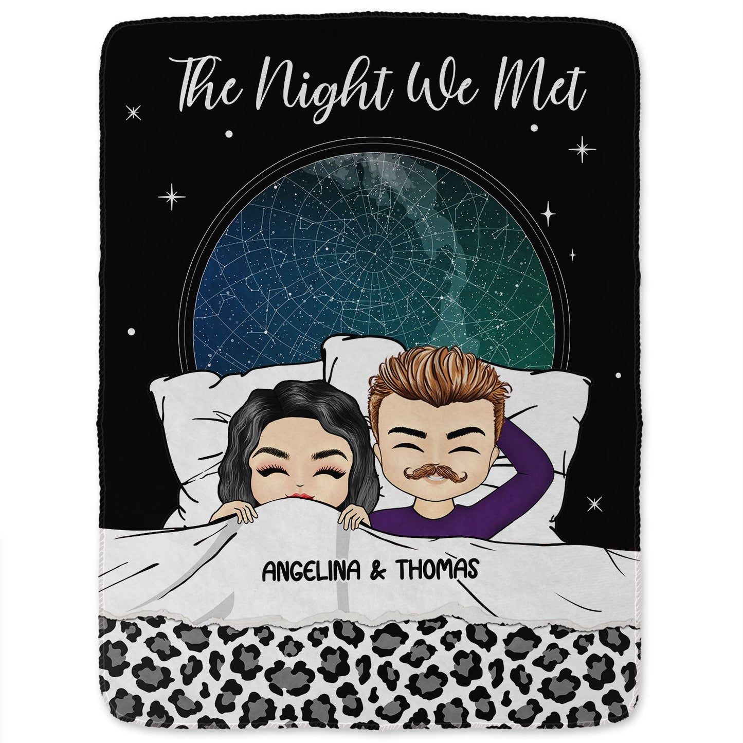 Star Map Chibi Couple The Night We Met - Gift For Couples - Personalized Fleece Blanket, Sherpa Blanket
