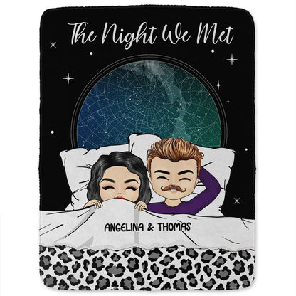 Star Map Chibi Couple The Night We Met - Gift For Couples - Personalized Fleece Blanket, Sherpa Blanket