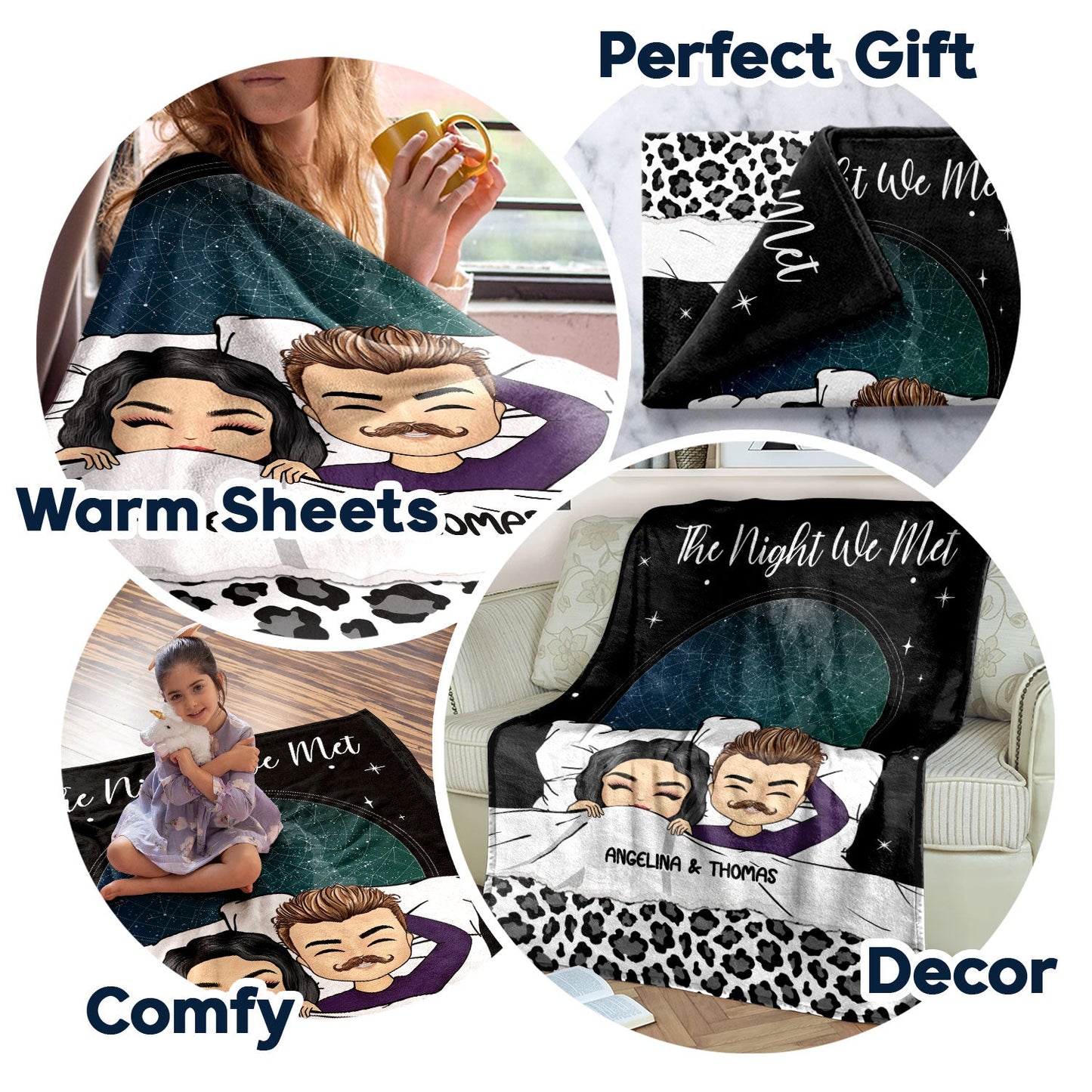 Star Map Chibi Couple The Night We Met - Gift For Couples - Personalized Fleece Blanket, Sherpa Blanket