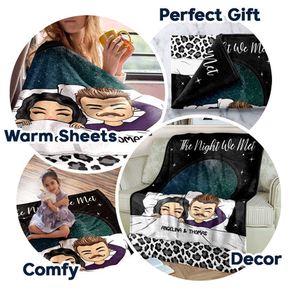 Star Map Chibi Couple The Night We Met - Gift For Couples - Personalized Fleece Blanket, Sherpa Blanket