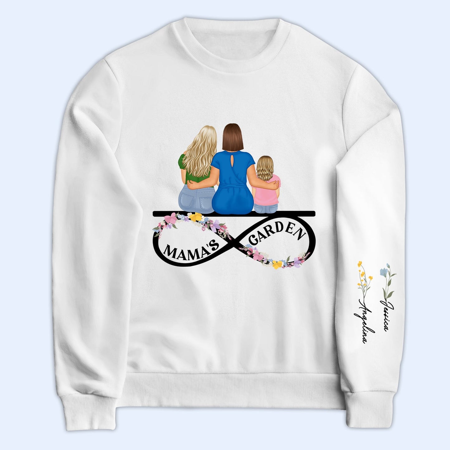 Mama's Garden - Gift For Mother - Personalized Sweatshirt With Sleeve Imprint