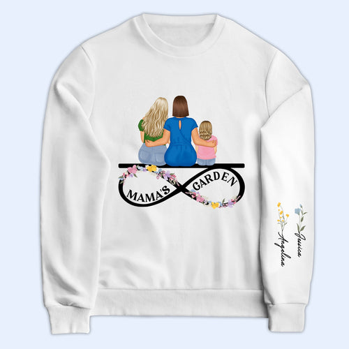 Mama's Garden - Gift For Mother - Personalized Sweatshirt With Sleeve Imprint