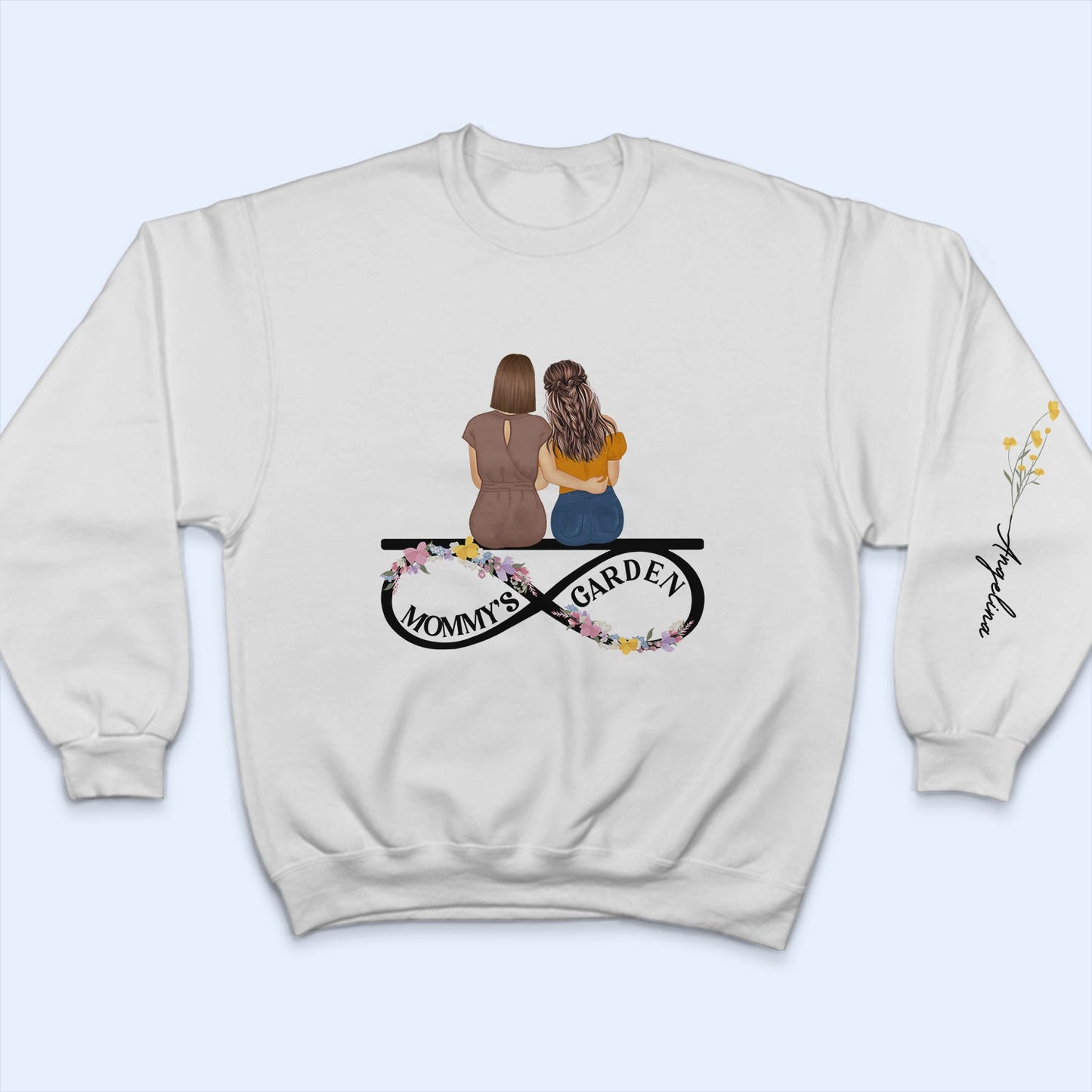 Mama's Garden - Gift For Mother - Personalized Sweatshirt With Sleeve Imprint