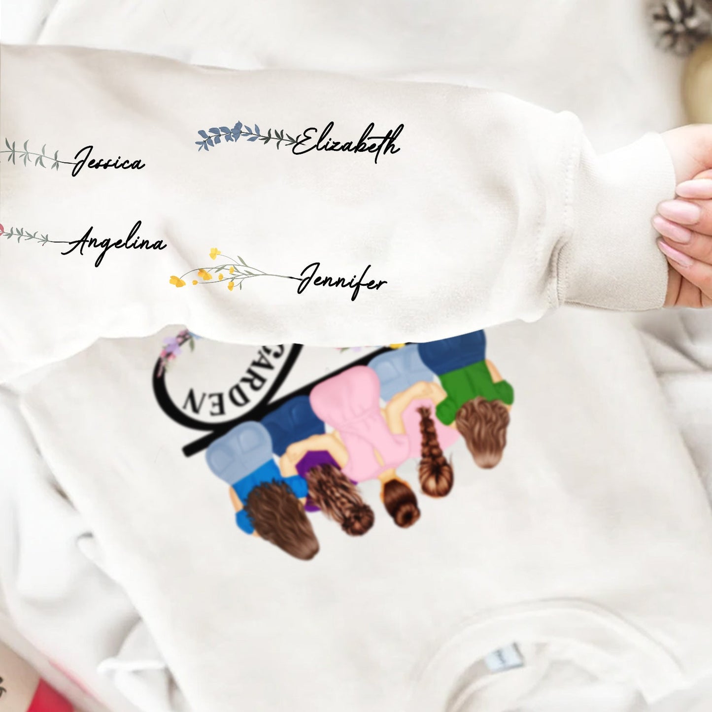 Mama's Garden - Gift For Mother - Personalized Sweatshirt With Sleeve Imprint