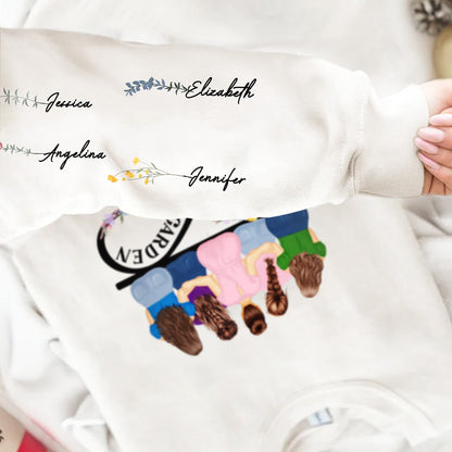 Mama's Garden - Gift For Mother - Personalized Sweatshirt With Sleeve Imprint