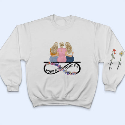 Birth Month Flower Mama's Garden - Gift For Mother - Personalized Sweatshirt With Sleeve Imprint