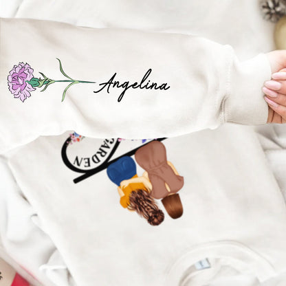 Birth Month Flower Mama's Garden - Gift For Mother - Personalized Sweatshirt With Sleeve Imprint