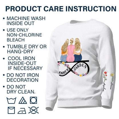 Birth Month Flower Mama's Garden - Gift For Mother - Personalized Sweatshirt With Sleeve Imprint