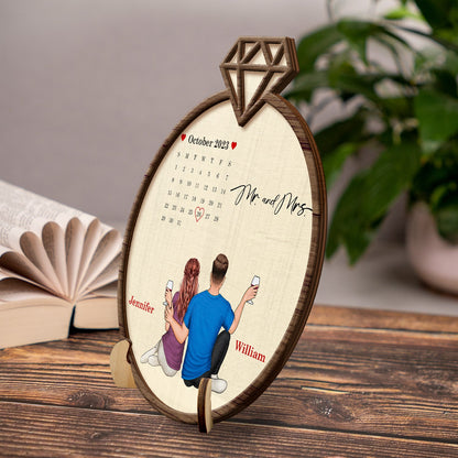 Couple Calendar Married Engaged - Gift For Couples - Personalized 2-Layered Wooden Plaque With Stand