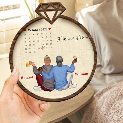 Couple Calendar Married Engaged - Gift For Couples - Personalized 2-Layered Wooden Plaque With Stand