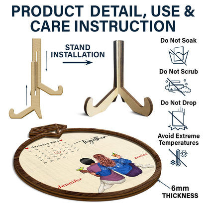 Couple Calendar Married Engaged - Gift For Couples - Personalized 2-Layered Wooden Plaque With Stand