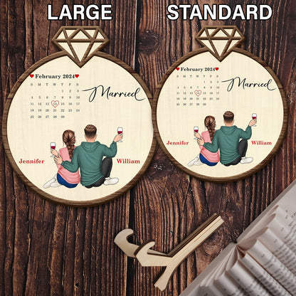 Couple Calendar Married Engaged - Gift For Couples - Personalized 2-Layered Wooden Plaque With Stand