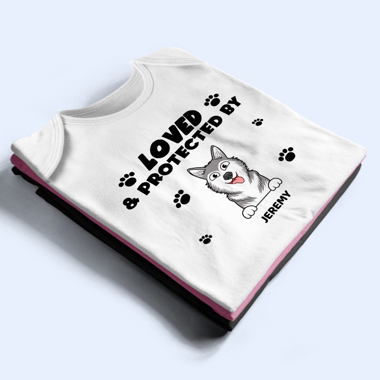 Loved And Protected By Dog - Gift For Pet Lovers - Personalized Baby Onesie