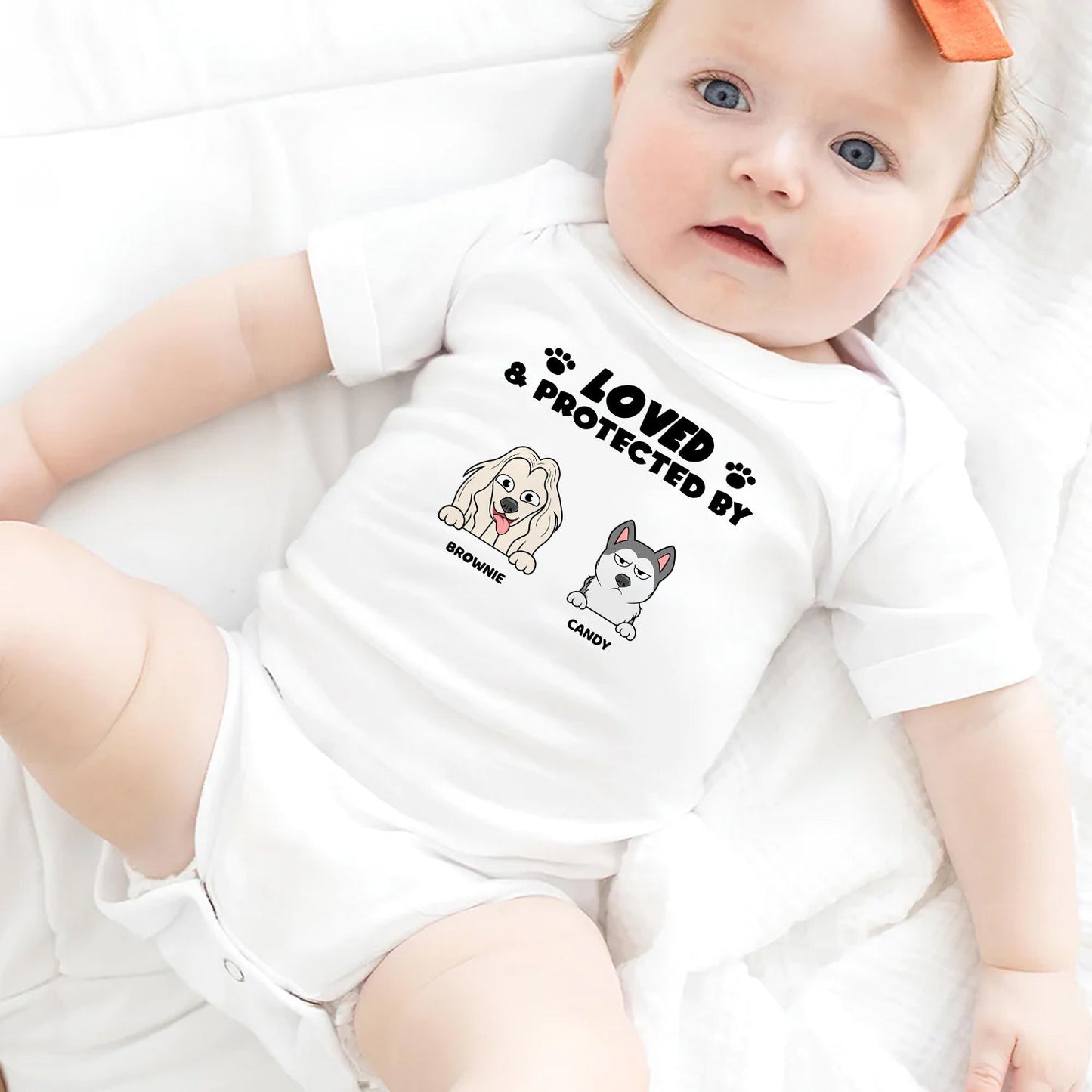 Loved And Protected By Dog - Gift For Pet Lovers - Personalized Baby Onesie