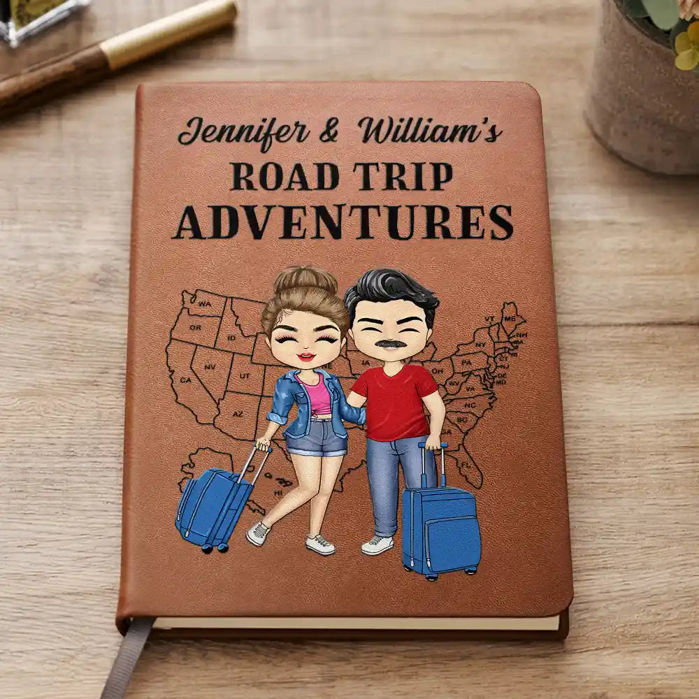 USA Travel Road Trip Camping Adventures - Personalized Leather Journal