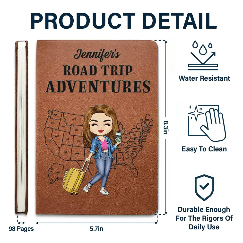 USA Travel Road Trip Camping Adventures - Personalized Leather Journal