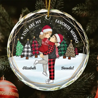 Christmas Couple Cartoon You Are My Favorite Weirdo - Personalized Circle Acrylic Ornament