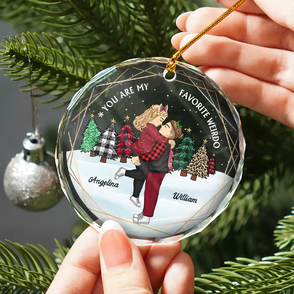 Christmas Couple Cartoon You Are My Favorite Weirdo - Personalized Circle Acrylic Ornament