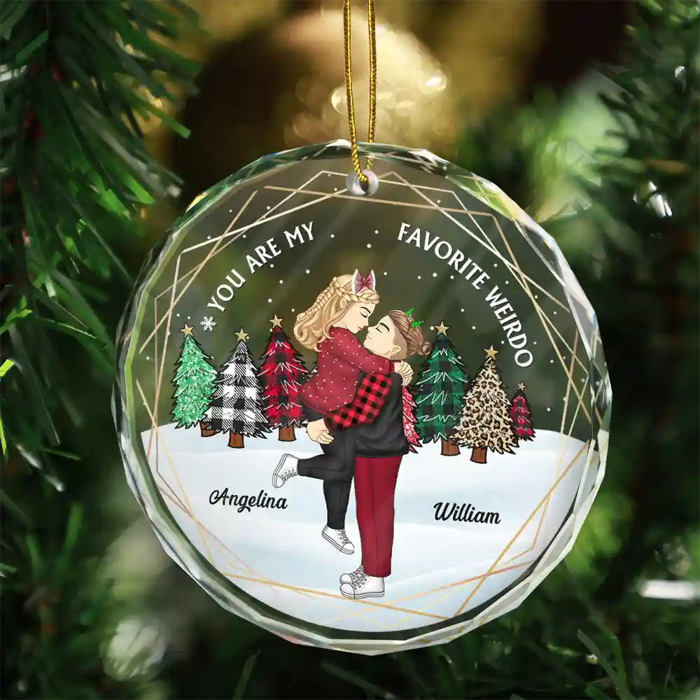 Christmas Couple Cartoon You Are My Favorite Weirdo - Personalized Circle Acrylic Ornament