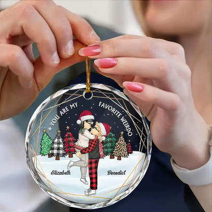 Christmas Couple Cartoon You Are My Favorite Weirdo - Personalized Circle Acrylic Ornament