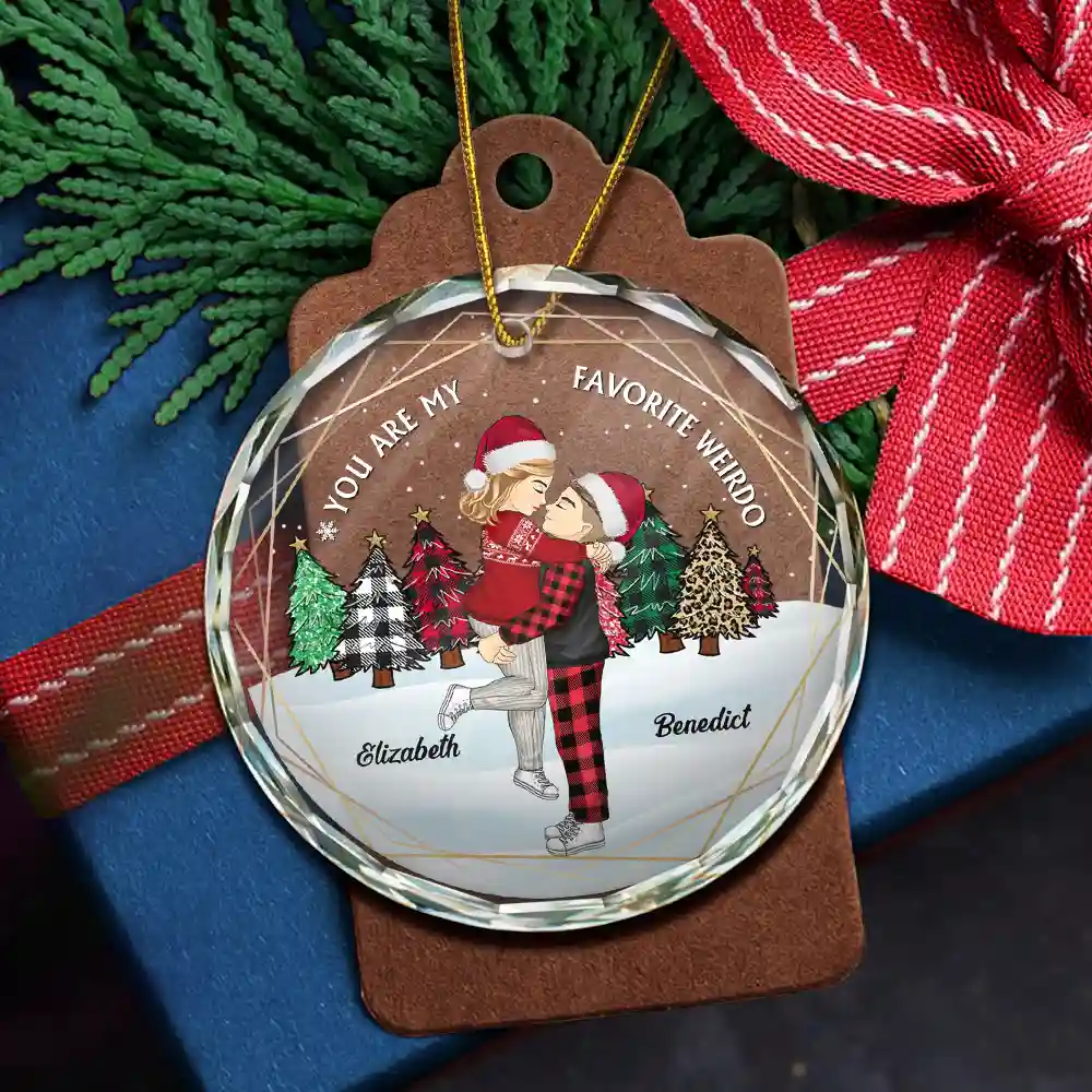 Christmas Couple Cartoon You Are My Favorite Weirdo - Personalized Circle Acrylic Ornament