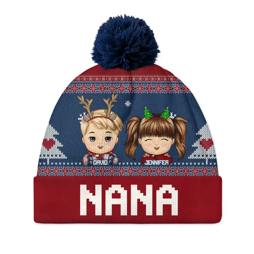 Christmas Grandkids - Personalized Bobble Beanie Hat