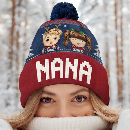 Christmas Grandkids - Personalized Bobble Beanie Hat