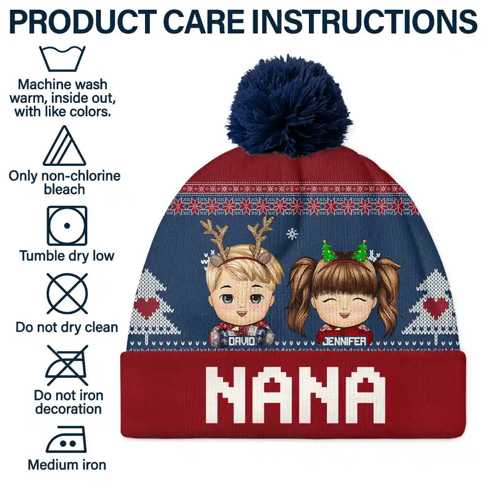 Christmas Grandkids - Personalized Bobble Beanie Hat