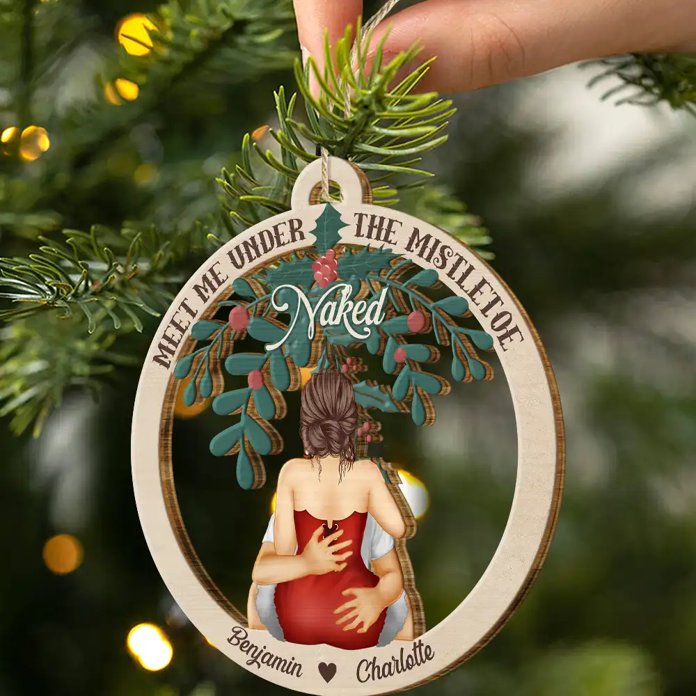 Meet Me Under The Mistletoe - Personalized Wooden Cutout Ornament