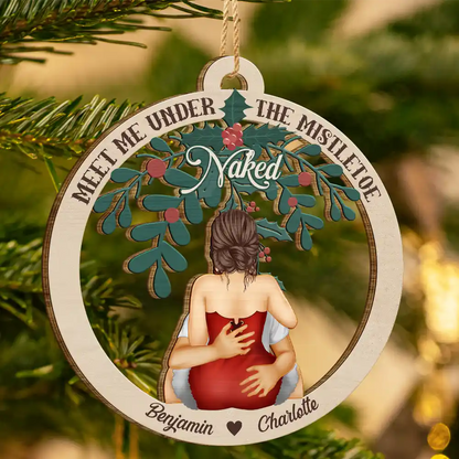 Meet Me Under The Mistletoe - Personalized Wooden Cutout Ornament