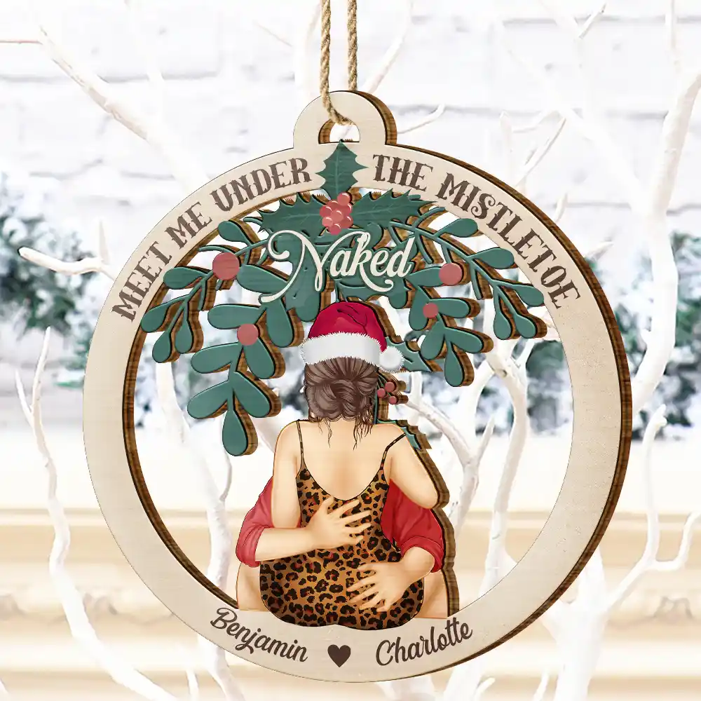 Meet Me Under The Mistletoe - Personalized Wooden Cutout Ornament