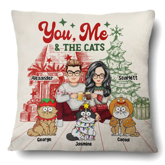 You, Me And The Cats - Personalized Pillow