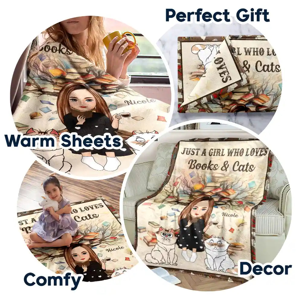Just A Girl Who Loves Books & Pets - Personalized Fleece Blanket, Sherpa Blanket