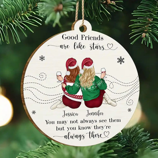 Friends Are Like Stars - Personalized Custom Shaped Wooden Ornament