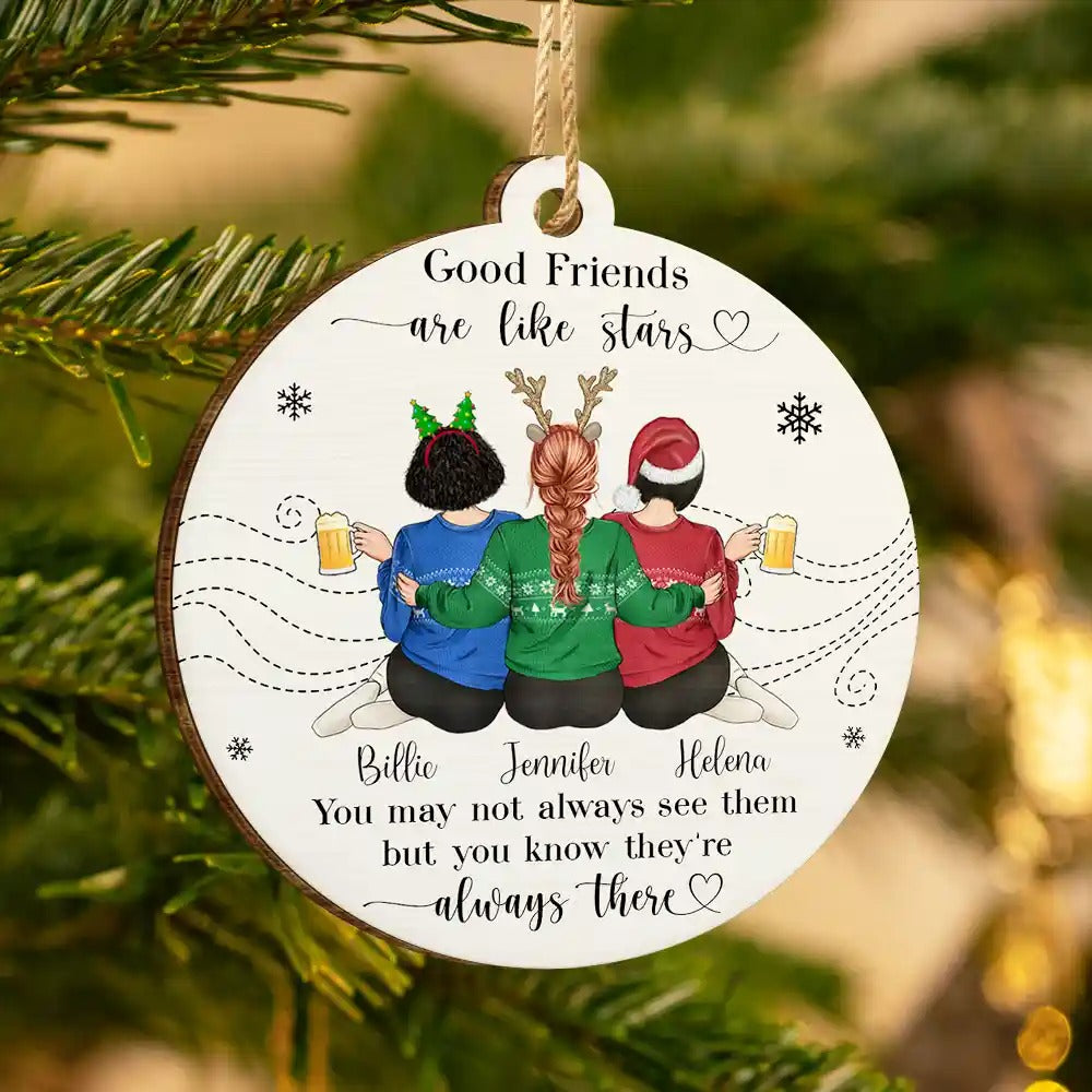 Friends Are Like Stars - Personalized Custom Shaped Wooden Ornament