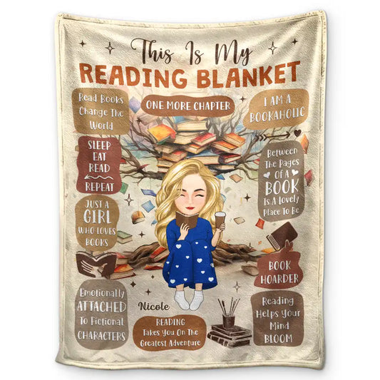 My Reading Blanket Book Tree One More Chapter - Personalized Fleece Blanket, Sherpa Blanket