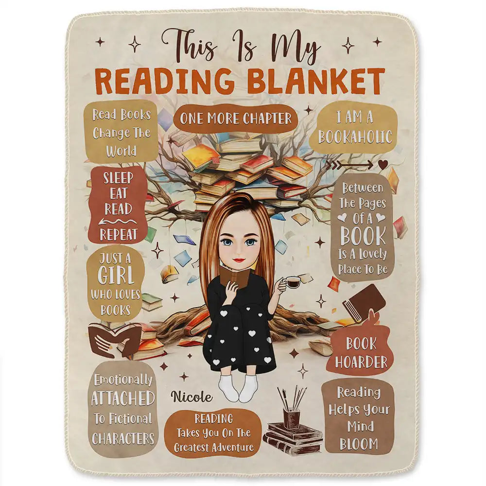 My Reading Blanket Book Tree One More Chapter - Personalized Fleece Blanket, Sherpa Blanket