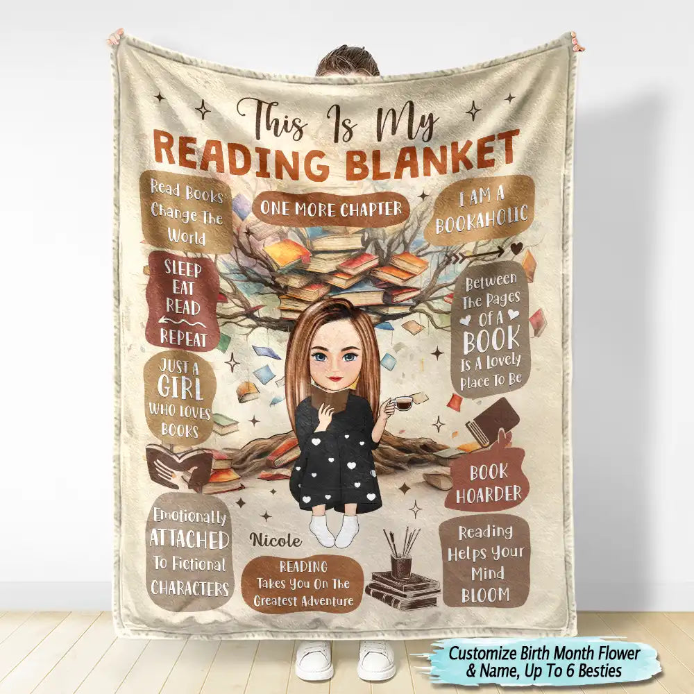 My Reading Blanket Book Tree One More Chapter - Personalized Fleece Blanket, Sherpa Blanket