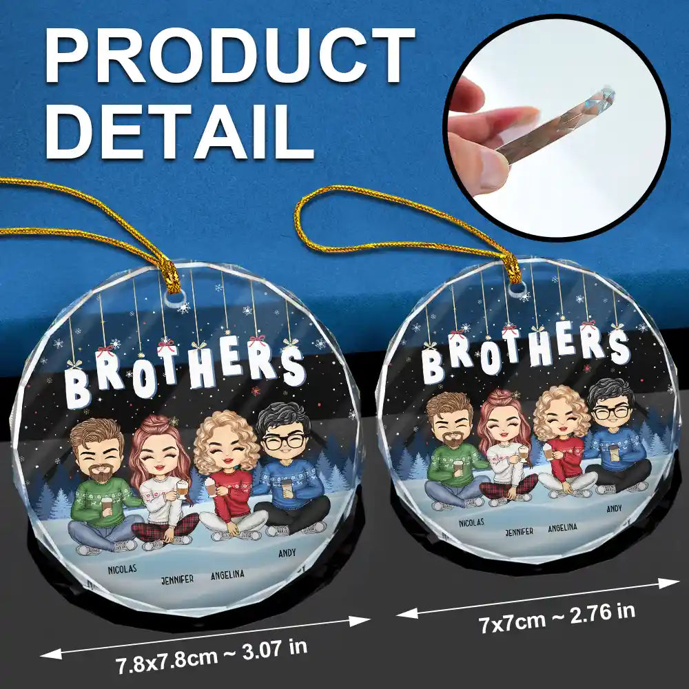 Gift For Bestie,Gift For Sisters,Gift For Brothers,Gift For Sibling - Friends Besties Sisters Brothers Sitting Together Chibi - Personalized Circle Glass Ornament