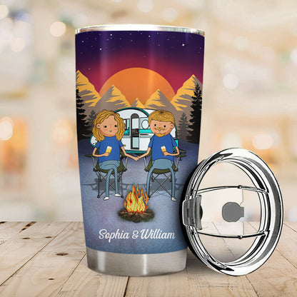 Funny Phrase Let's Sit By The Campfire & Watch People Park Their Campers - Couple Gift - Personalized Custom Tumbler