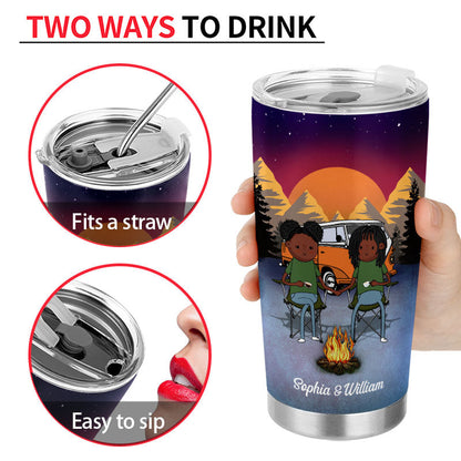 Funny Phrase Let's Sit By The Campfire & Watch People Park Their Campers - Couple Gift - Personalized Custom Tumbler