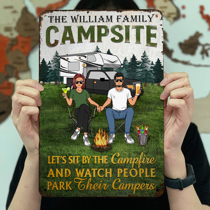 Husband Wife Watch People Park Their Campers - Gift For Camping Couples - Personalized Custom Classic Metal Signs