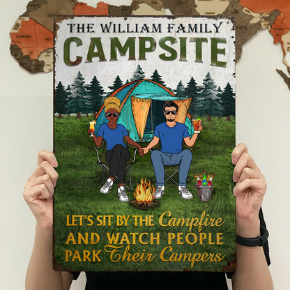 Husband Wife Watch People Park Their Campers - Gift For Camping Couples - Personalized Custom Classic Metal Signs