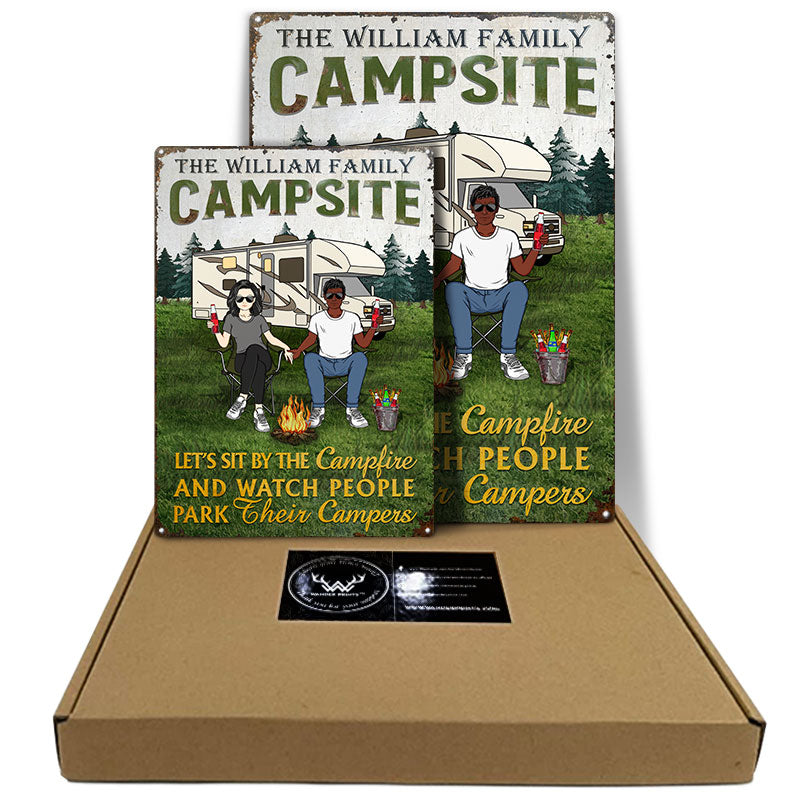 Husband Wife Watch People Park Their Campers - Gift For Camping Couples - Personalized Custom Classic Metal Signs